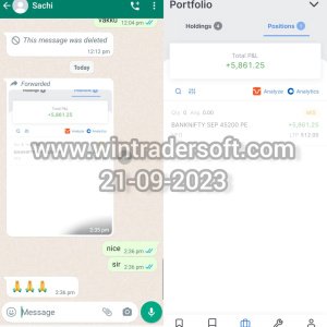 Rs.5,861/- profit made in BANKNIFTY Option trading, thanks to WinTrader team