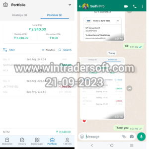 With the support of WinTrader signals, Rs.2,940/- profit made on 21-09-2023