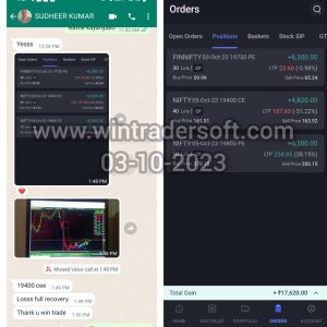 Thanks to WinTrader, rs.17,620/- profit made in NIFTY & FINNIFTY Option data