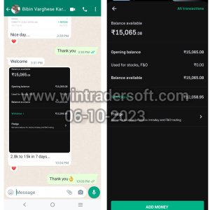 Rs.15,065/- profit made on 06-10-2023, 2.8K to 15K in 7 days with Wintrader signals