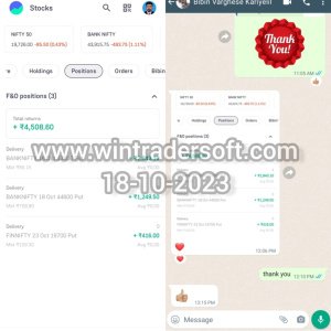 From option trading Rs.4,508/- profit made on 18-10-2023, thanks to Wintrader team