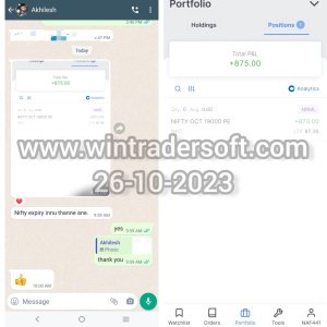 A small profit Rs.875/- made in NIFTY option, thank you Wintrader