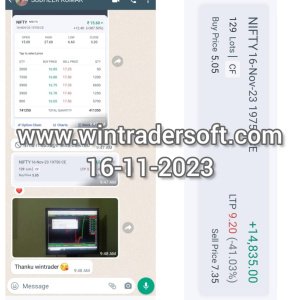 Rs 14,835 Profit made from NIFTY option, Thank You for this software