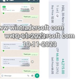 Rs.4,215/- profit made on 10-11-2023 with the support of Wintrader signals