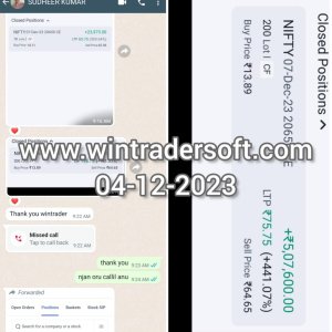 Thank You WinTrader, I am very happy to share my profit made on NIFTY OF Rs 5,07,600/-